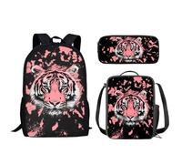 Biyejit Juego de mochilas escolares para niños con contenedor de almuerzo, estuche para lápices para niños y niñas, 3 piezas, Patrón de tigre., Taille unique