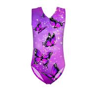 Biyejit Maillot de gimnasia de una pieza para niñas para niños de 3 a 14 años, Mariposa rosa., 5-6 Años