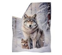 Biyejit Manta ligera con patrón de lobo para todas las estaciones, para niños, adultos, sofá, tamaño XS-3XL