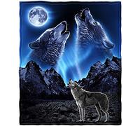 Biyejit Manta Polar con Estampado de Lobos Aullando a la Luna para Sofá, Cama y Dormitorio - Mantas Decorativas
