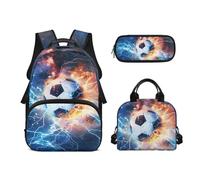 Biyejit Mochila escolar 3 en 1 con bolsa de almuerzo, bolsa para bolígrafos, ligera, 43 cm, mochilas, Fútbol 3, en storlek, Conjunto de mochila escolar