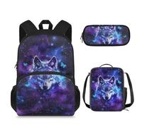 Biyejit Mochila escolar para niños y niñas, con lonchera y estuche, juego de 3, Lobo Mariposa, Mochilas de día