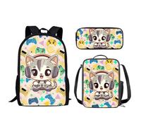 Biyejit Mochila para niños y adolescentes, mochila escolar 3 en 1, Lindos gatos, Talla única
