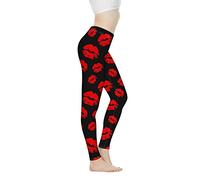 Biyejit Pantalones de yoga para mujer, leggings de cintura alta para mujer, leggings de entrenamiento para mujer, Beso Labios Rojos, L
