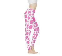 Biyejit Pantalones de yoga para mujer, leggings de cintura alta para mujer, leggings de entrenamiento para mujer, Pink White Cow, XS