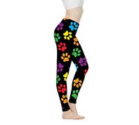 Biyejit Pantalones de yoga para mujer, leggings de cintura alta para mujer, leggings de entrenamiento para mujer, Estampado colorido de la pata, L
