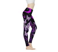 Biyejit Pantalones de yoga para mujer, leggings de cintura alta para mujer, leggings de entrenamiento para mujer, Mariposa Púrpura, M