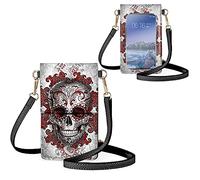 Biyejit Pequeña bolsa cruzada para teléfono para mujer, bolsa de hombro para teléfono celular, tarjetero, cartera para pantalla táctil, Calavera de caramelo, Talla única