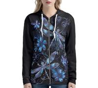 Biyejit Sudadera con capucha para mujer con cremallera completa, jersey con capucha de manga larga, abrigo con bolsillo para deportes, viajes, exteriores XS-5XL, Libélula, M