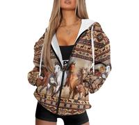 Biyejit Sudadera con capucha y bolsillo con cremallera, chaquetas holgadas de manga larga para invierno y otoño, tallas XS-4XL, Caballos tribales aztecas, M