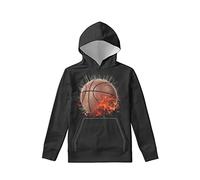 Biyejit Sudaderas con Capucha de Forro Polar de Felpa para Niños y Niñas, Sudadera con Capucha Casual con Bolsillo para Niños de 6 a 16 Años, Baloncesto de fuego, 8-10 años