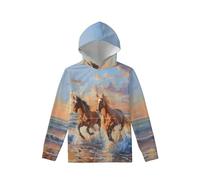 Biyejit - Sudaderas con capucha de forro polar para niños y niñas con bolsillo, estilo casual, de 6 a 16 años, Caballo., 11-13 años