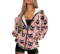 Biyejit - Sudaderas con capucha para mujer, manga larga, con bolsillos, cierre de cremallera, estilo suelto, para invierno y otoño, tallas XS-4XL, Gato., 4XL