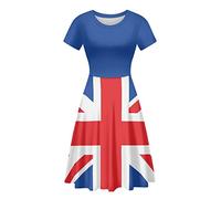 Biyejit Vestidos con estampado 3D para mujer, de manga corta, casual, con vuelo, vestido acampanado de fiesta, Bandera de Reino Unido, M