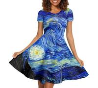 Biyejit Vestidos con estampado 3D para mujer, de manga corta, casual, con vuelo, vestido de fiesta, Noche estrellada, S