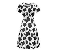 Biyejit Vestidos con estampado 3D para mujer, de manga corta, casual, con vuelo, vestido de fiesta, Vaca blanca y negra, L