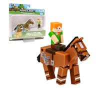 Bizak Minecraft Figura Alex y Caballo con Movimiento, Modelos para coleccionar, Licencia Oficial del Videojuego de construcción y Bricks, Adultos Fans y niños o niñas (64110030-1)