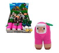 Bizak Minecraft Peluche Llavero 13 cm Oveja Rosa, Figura Suave con Anilla para Mochila o Llaves, Juguete Oficial Coleccionable (64110036-4)