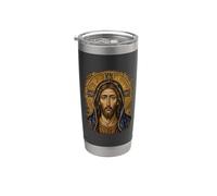 Bizantino Jesucristo Catedral Icono Retrato Arte Vaso térmico de acero inoxidable de doble pared