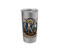 Bizantino San Miguel Arcángel Sagrado Icono Arte Vaso térmico de acero inoxidable de doble pared