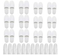 Bizarre.ly Zapatillas SPA Blancas Suaves con Bolsas de Cordel (12 Pares) Pantuflas Invitados Punta Cerrada Lavable Reutilizable - Dos Tallas (S, L) Hombres y Mujeres - Baño, Invitados, Hogar, Bodas