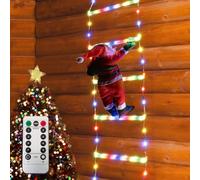 Bizcasa 1.2 M Guirnalda Luces de Navidad con Papá Noel Escalando, Luces decorativas de escalera, Temporizador, 8 Modos Luz de Decoración Navideña, Para Fiestas, Casa, Balcón, Árbol (Colores)