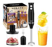 Bizcasa Batidora de Mano 4 en 1 500 W, 2 Velocidades, con Batidor, Picadora y Vaso Medidor, Procesador de Alimentos, Acero Inoxidable con Función Antisalpicaduras, para Carne Verduras etc (4-in-1)