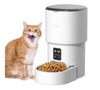 Bizcasa Comedero Gato 4L Automatico Dispensador 1-6 Comidas al DíA, Cubeta de Acero Inoxidable, Dispensador Comida con Temporizador, Dispensador Comida Gatos y Perros (Blanco - Básico - 4L)