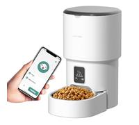 Bizcasa Comedero Gato 4L Automatico Dispensador 1-6 Comidas al DíA, Cubeta de Acero Inoxidable, Dispensador Comida con Temporizador, Dispensador Comida Gatos y Perros (Blanco - WiFi - 4L)