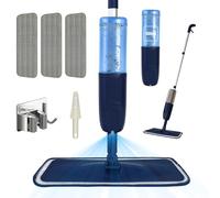Bizcasa Mopa Fregona con Pulverizador, Mopas de Limpieza Suelos con depósito Spray Mop Fregona Microfibra para el hogar, Cocina, Madera Dura, laminados, Azulejos (Azul - 500 ml - 3 pcs Pads)