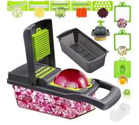 Bizcasa Multifuncional Cortador de Verdura Mandolina de Cocina Profesional - Manual Picador de Verduras Patatas Cebolla,15 en 1 Corta-dor de Pepino,Cor-tador de Cebolla,Cor-tador en Cubos