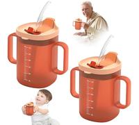 BIZOI 2 PCS Taza De Agua Para Personas Mayores, 300ml Vasos A Prueba De Derrames Para Personas mayores, Vasos con Pajita de 2 Asas, Taza para personas Mayores para Pacientes, Ancianos, Maternidad