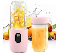 BIZOI Batidora de Vaso Portatil, 500ml Eléctrica Batidora Portatil, Recargable USB Batidora Smoothie con 16 Cuchillas y Pantalla LED, Licuadora portatil para Deportes, Viajes, Senderismo (Rosa)