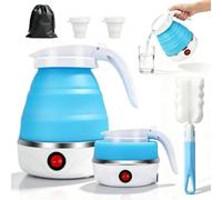 BIZOI Hervidor de Agua Plegable, 600 ml Mini Hervidor Eléctrico de Silicona Portátil, Pequeño Plegable de Viaje con 2 Vasos Plegables, Cepillo y Bolsa de Almacenamiento para Camping Viajes Senderismo