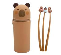 BIZOI Kawaii Estuche Escolar de Silicona Blanda 2 en 1, Estuche de Silicona Animales Kawaii, con 3 Kawaii Bolígrafo Silicon Animales para Lápices de Colores Rotuladores, la Escuela (Carpincho)