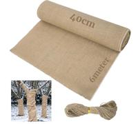 BIZOI Tela Yute Tela Arpillera Saco por Metros, 6m x 40 cm Yute Tejido de Fibras Naturales, Lino Tejido de Fibra Recortable con 20m Cuerda de Cáñamo para la Protección de Árboles Antiheladas