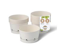 BIZOYG ecológico universal cartón desechable cuencos helado, postre, Fingerfood, Snacks 25x tazones comida blancos con icono impreso 300 ml/12 oz I tazas redondas desechables compostables