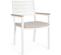 Bizzotto Silla de aluminio con reposabrazos efecto madera blanca.