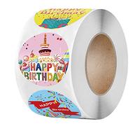 BJ-SHOP Feliz Cumpleaños Pegatinas para Niños Caramelo Etiqueta Redonda Etiquetas de Papel Redondas para Decoración de Fiesta de Cumpleaños de Navidad 500 Piezas