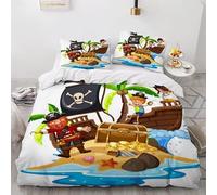 BJCJGGL Funda Nordica 150 Moderno Barco Pirata Ropa de Cama 150 para Niños Adultos con Cremallera Suave Transpirable Microfibra Fundas Nordicas 240x220 cm + 2 Fundas de Almohada 50x80 cm