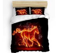 BJCJGGL Funda Nordica 150 Moderno Caballo En Llamas Ropa de Cama 150 para Niños Adultos con Cremallera Suave Transpirable Microfibra Fundas Nordicas 240x220 cm + 2 Fundas de Almohada 50x80 cm