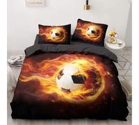BJCJGGL Funda Nordica 150 Moderno FúTbol con Llamas Ropa de Cama 150 para Niños Adultos con Cremallera Suave Transpirable Microfibra Fundas Nordicas 240x220 cm + 2 Fundas de Almohada 50x80 cm