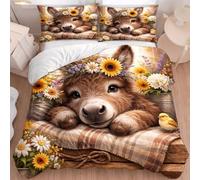 BJCJGGL Funda Nordica 90 Burro MarróN Edredón Cama 90 para Niñas Niños con Cremallera de Suave Transpirable Microfibra Fundas Nordicas 150x220 cm + 2 Fundas de Almohada 50x80 cm
