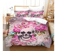 BJCJGGL Funda Nordica 90 Calavera Rosa Edredón Cama 90 para Niñas Niños con Cremallera de Suave Transpirable Microfibra Fundas Nordicas 150x220 cm + 2 Fundas de Almohada 50x80 cm