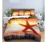 BJCJGGL Funda Nordica 90 Estrella Mar Playa Edredón Cama 90 para Niñas Niños con Cremallera de Suave Transpirable Microfibra Fundas Nordicas 150x220 cm + 2 Fundas de Almohada 50x80 cm