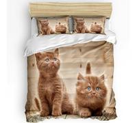 BJCJGGL Funda Nordica 90 Gato MarróN Edredón Cama 90 para Niñas Niños con Cremallera de Suave Transpirable Microfibra Fundas Nordicas 150x220 cm + 2 Fundas de Almohada 50x80 cm