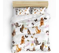 BJCJGGL Funda Nordica 90 Lindo Gato Edredón Cama 90 para Niñas Niños con Cremallera de Suave Transpirable Microfibra Fundas Nordicas 150x220 cm + 2 Fundas de Almohada 50x80 cm