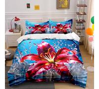 BJCJGGL Funda Nordica 90 Lirio Rojo Edredón Cama 90 para Niñas Niños con Cremallera de Suave Transpirable Microfibra Fundas Nordicas 150x220 cm + 2 Fundas de Almohada 50x80 cm