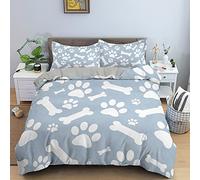 BJCJGGL Funda Nordica 90 Pata Perro Huesos Azules Edredón Cama 90 para Niñas Niños con Cremallera de Suave Transpirable Microfibra Fundas Nordicas 150x220 cm + 2 Fundas de Almohada 50x80 cm