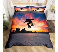 BJCJGGL Funda Nordica 90 Patineta Al Atardecer Edredón Cama 90 para Niñas Niños con Cremallera de Suave Transpirable Microfibra Fundas Nordicas 150x220 cm + 2 Fundas de Almohada 50x80 cm